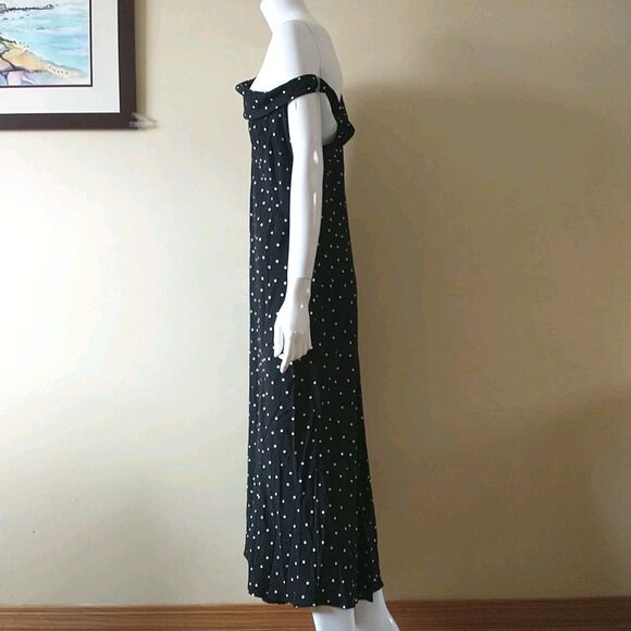 Asos Design Maxi Dress 16 Black White Swiss Dot Sleeveless Flare A-Line Retro - Picture 4 of 14